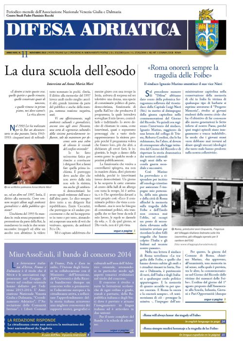 Primapagina da DIFESA ADRIATICA novembre 2013